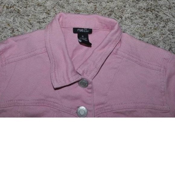 *Jean Jacket RUE 21 Small Pink Button Up Collared Long Sleeve Denim Girls - Picture 2 of 5